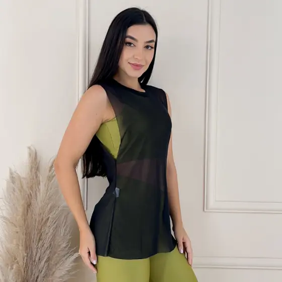 Regata Academia Feminina, regatão de tule blusa moda fitness.