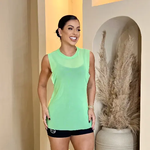 Regata Feminina Academia Tule Transparente Fitness Atividade Física