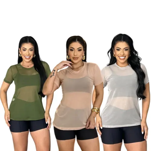Kit 3 Blusa Tule Fitness  Camiseta Academia
