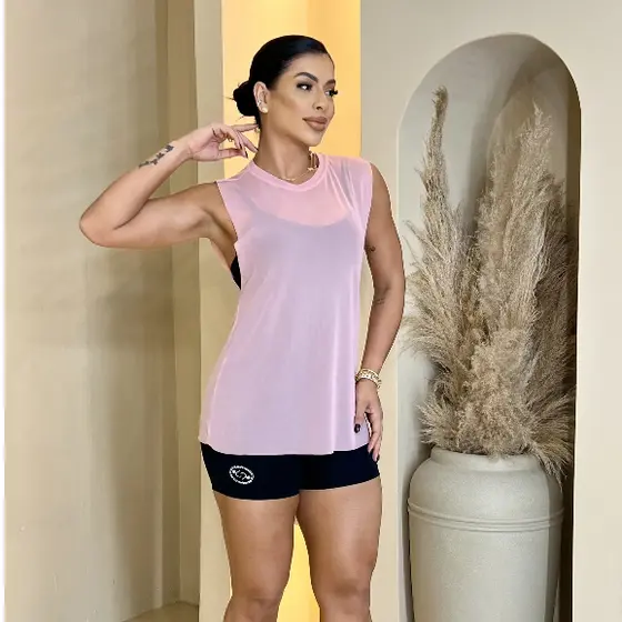 Regata Blusa Tule Academia Feminina Fitness