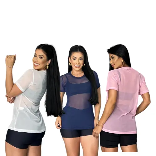 Kit 3 Blusa Tule Camiseta Academia Fitness Tampa Bumbum