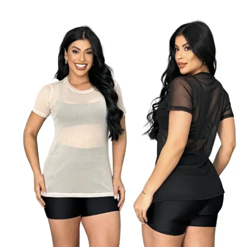 Blusa de Tule  feminina para academia, camisão tampa bumbum! kit com 02 pçs