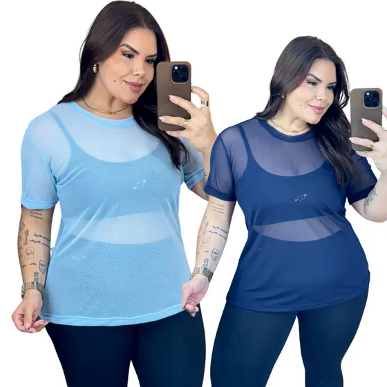 Kit 2 BLusas Tule Feminina Academia FItness Plus Size