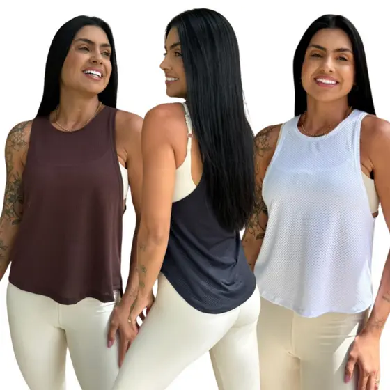 3 Blusa Academia Regata fitness Dry Fit Telinha
