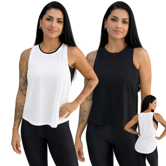 kit 2 Regata Academia Fitness Dry Fit Telinha Tampa Bumbum