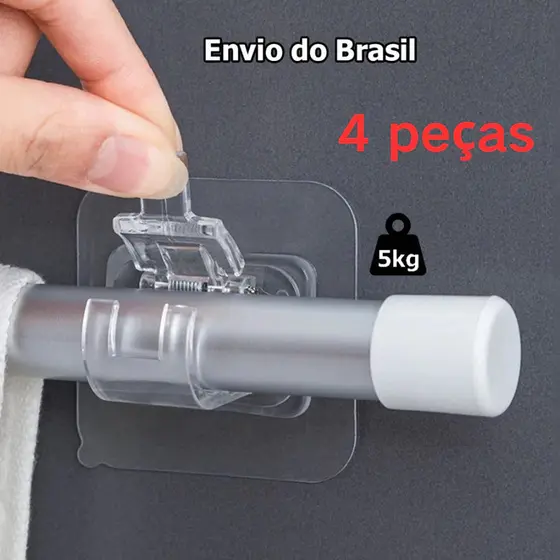 Kit 2 ou 4 Ganchos adesivos para varão de cortina que não precisa furar suporte de parede Gls_Market