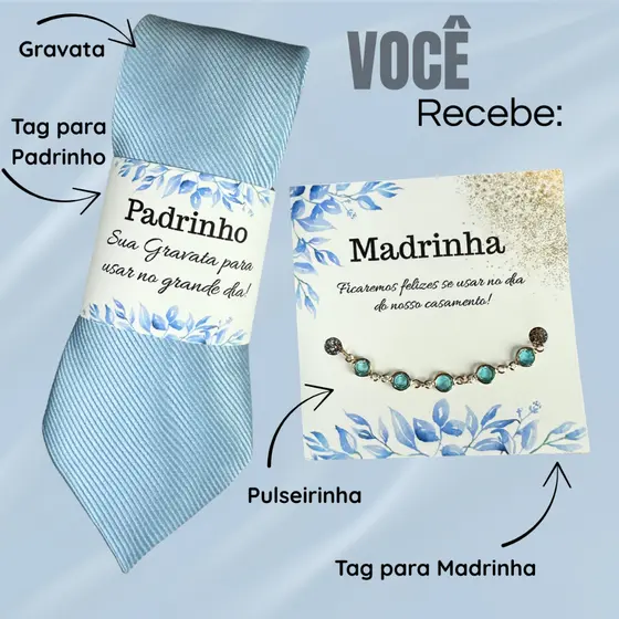 KIT CONVITE  PADRINHOS  MADRINHAS GRAVATA SLIM   PULSEIRA FOLHEADA A OURO