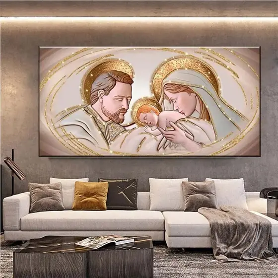 Quadro decorativo 1 peça 40x60 Religiosos Sagrada Família decoração para casa sala quarto hall