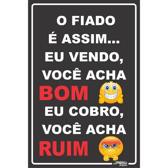 Placa Ditado Engraçado Fiado Piada Cliente Comércio bar