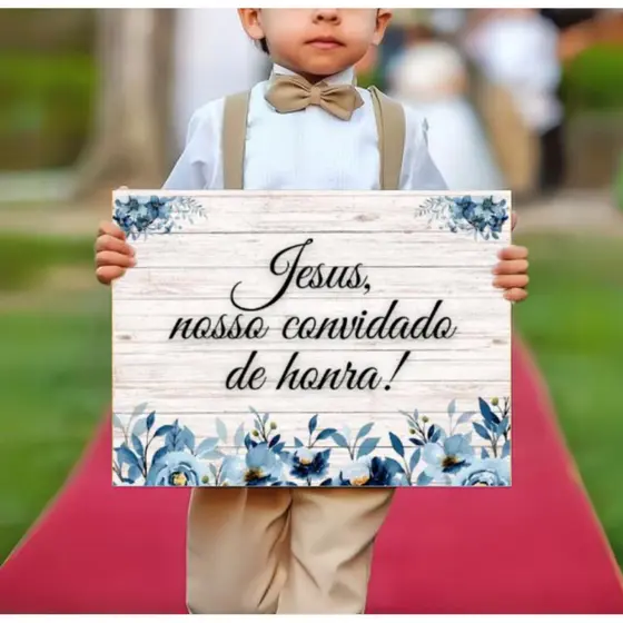 Placa Decorativa Casamento Jesus Nosso Convidado de Honra
