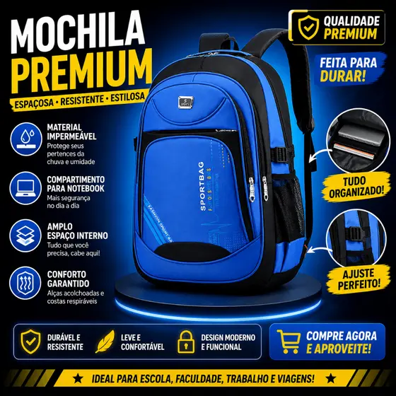 Mochila para Notebook Impermeável Reforçada Grande Capacidade para Trabalho Faculdade Viagem