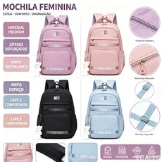 Mochila Bolsa Media Escolar De Grande Capacidade P/ Estudante Feminina Impermeável