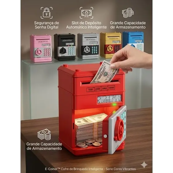 Mini Cofre Infantil Eletrônico Digital Com Senha Caixa De Dinheiro Automática Porta Notas Brinquedo Educativo
