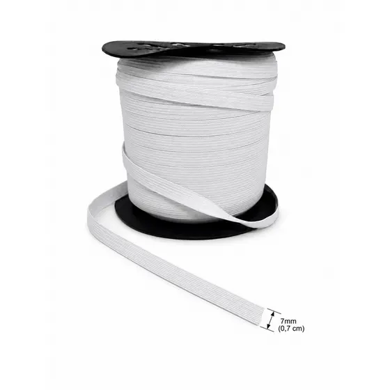 Elástico Chato 7mm Branco para Costura e Confecção (100m)