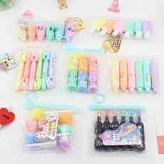 Kit 10 Pacotes/Com 6/5/4  Peças Mini Marcador De Texto / Kawaii Desenho Fofo Marca Texto