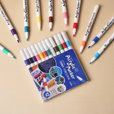 Kit 12 Cores - Caneta Colorida Cerâmica, Metal, Tecido, Brush Paint - Marcador Tipo Posca