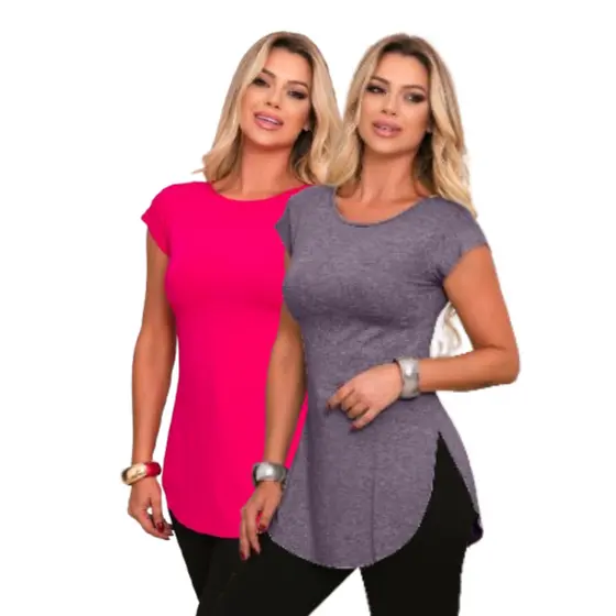 KIT com 2 Blusas Femininas Long Line Cobre Bumbum Academia Fitness - REF 43