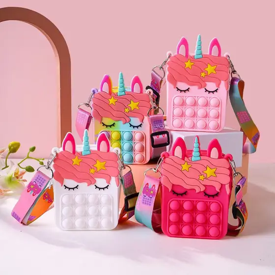 Bolsa Pop It Mochila Infantil De Silicone - Unicórnio