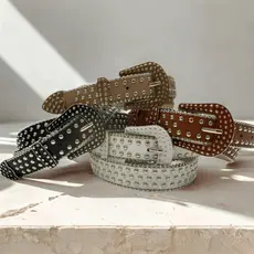 Cinto Feminino Couro PU Com Rebites Metálicos Fivela Metal Country CC-235