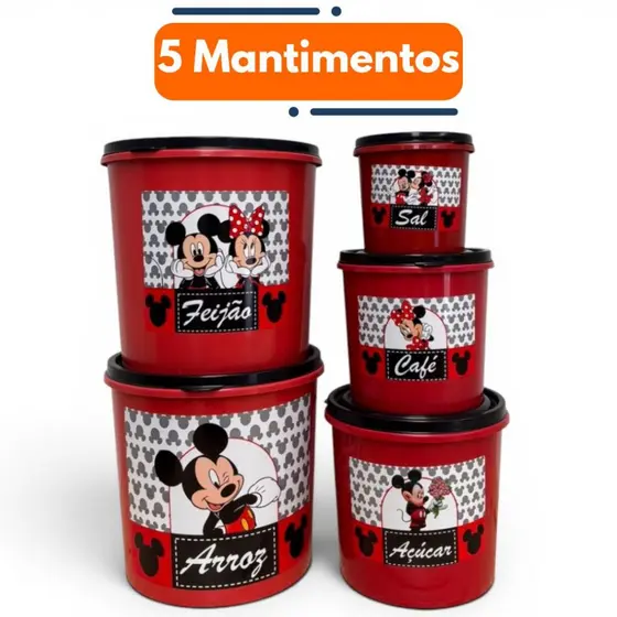 Kit Potes Mantimentos 5 Peças Plástico Cozinha Alta Durabilidade