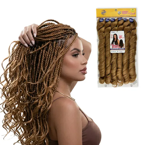 Cabelo French Curl Para Tranças Ser Mulher 70 cm Pacote 480g Crochet Braid Fibra Premium