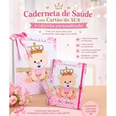 Carteirinha de vacina personalizada ursinha com nome, presente afetivo, lembrança.