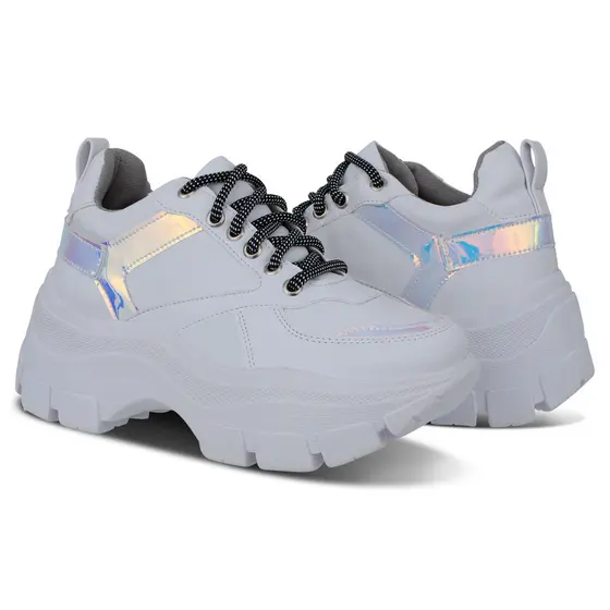 Tênis Feminino Sneaker Plataforma Nylon EVA Branco Blogueira Promoção