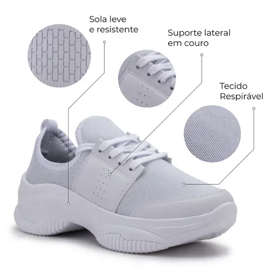 Tênis Ortopédico Feminino Nylon EVA Esporão Detalhe Cadarço Em Couro Promoção