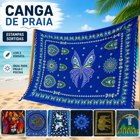 Canga De Praia Grande 1,80x1,10 Estampas Sortidas Saída De Praia Piscina Viagem |2872| Lançamento