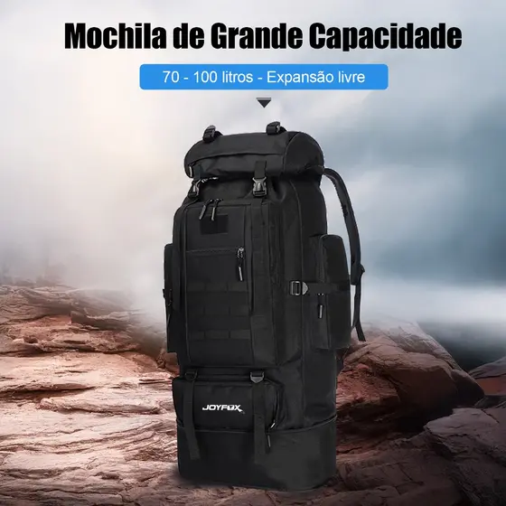 Mochila Tática Cargueira Joyfox 70L A 100L Expansível Acampamento Trilha Viagem