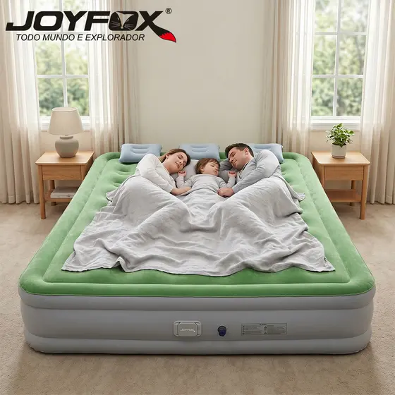 Colchão Inflável Casal/Solteiro/King JOYFOX Camping Casa Suporta 350kg com Travesseiro