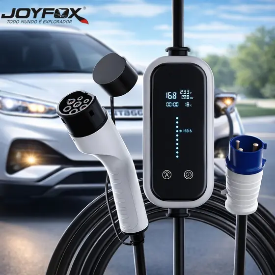 Carregador Portátil para Carro Elétrico 7KW  32A 110v/220v com Display Digital | Compatível com BYD e Outros EV