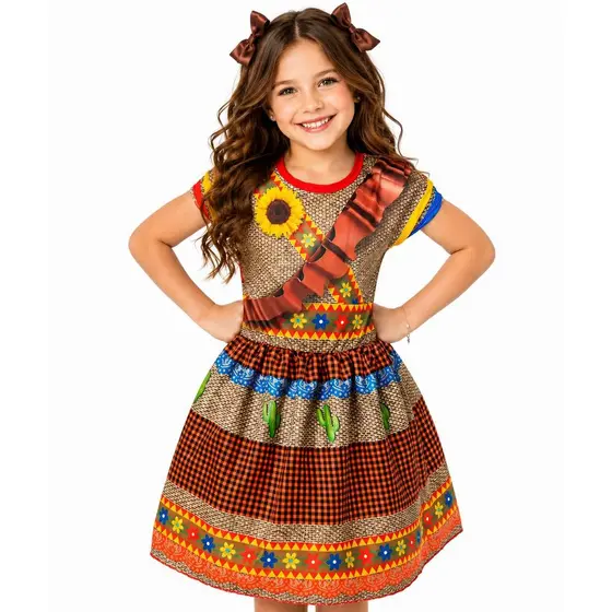 Roupa de Festa Junina Infantil Menina Fantasia Cangaceira Vestido Caipira