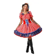 vestido festa juninina adulto feminina super luxo com espartilho roupa caipirinha quadriculado xadrez vermelho 