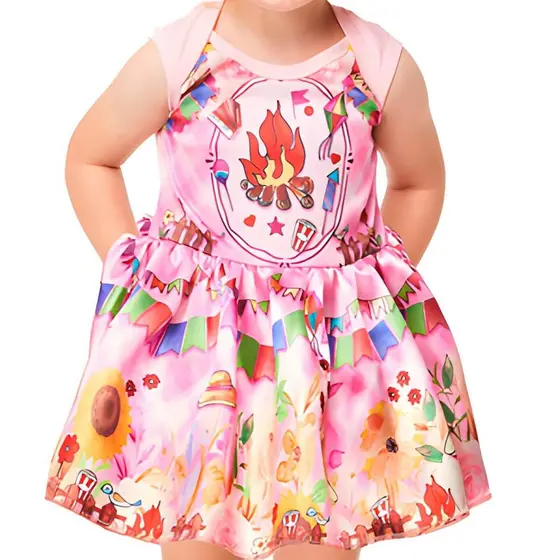 Vestido Bebe de Festa Junina Rosa Roupa Fantasia Rosinha Baby Caipirinha 3 a 18 meses