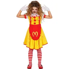 Fantasia Halloween Infantil pra Menina Palhaça Assassina Hambúrguer Terror Vestido Amarelo com Sangue