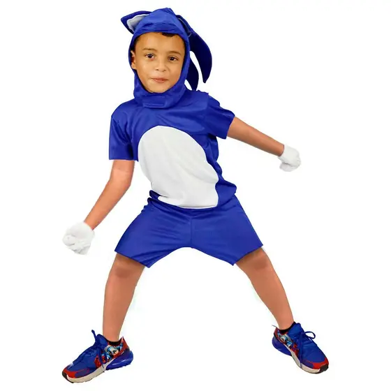 Fantasia Sonic Menino Infantil com Gorro e Luvas Pijama Kigurumi Calor Roupa Dormir com Capuz
