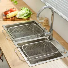 Kit Escorredor da louça multiuso retrátil de aço inox, Tela Filtrante, Cesta Expansível