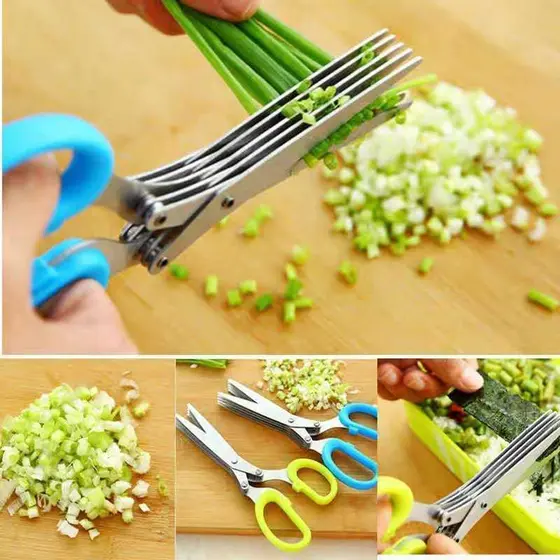 Tesoura de cozinha cortar picar legumes ervas 5 laminas CORES SORTIDAS