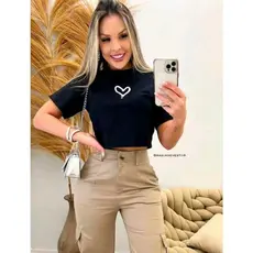 Cropped Estampada desenho simples de amor 100% Algodão Moda Feminina