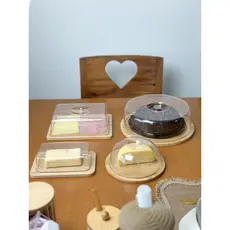 Kit Café da Manhã Bambu 4 Itens - Boleira, Porta Frios, Manteigueira, Queijeira