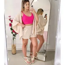Conjunto femenino kimono+ short  2 peças verão  Moda blogueira