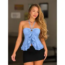 blusinha femenina cropped babadinho amarracao no pescoso