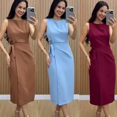 Vestido Feminino Mídi de Alfaiataria com Modelagem Elegante amarraçao lateral