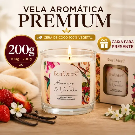 Vela Aromática Artesanal - Linha PREMIUM - 100g - Bon´Odore 100% artesanal com Cera de coco Premium