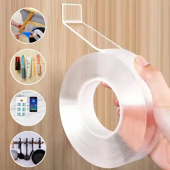 Kit De 2 Fita Dupla Face 3Metro Extra Forte Transparente NanoGel Silicone Mágica Adesiva Cola Parede Móvel Porta