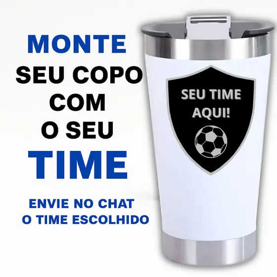 Copo Térmico Com Tampa Abridor Personalizado a Laiser Com Time 473ml Para Bebidas