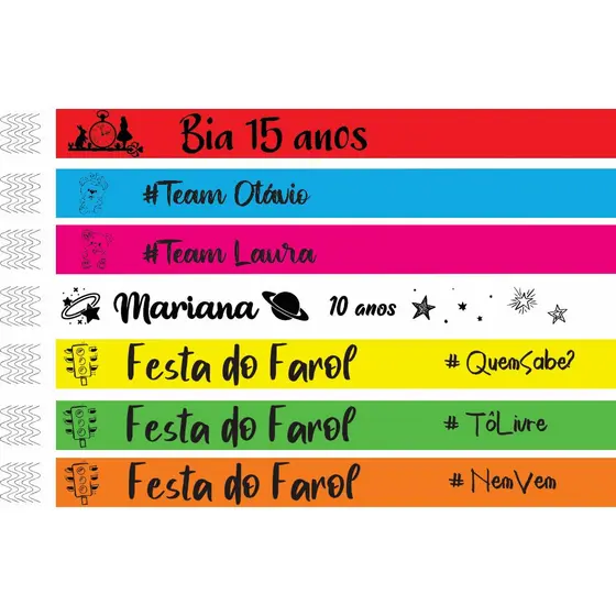 Pulseira Personalizada de Identificação Carnaval Festa Show Balada Evento Folia Aniversário Casamento Congresso 15 anos