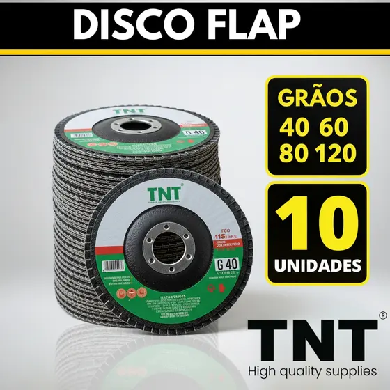 Disco Flap TNT Green Label, 10 unidades, Escolha o Grão (40/60/80/120), 115x22 (4.1/2)mm de diâmetro