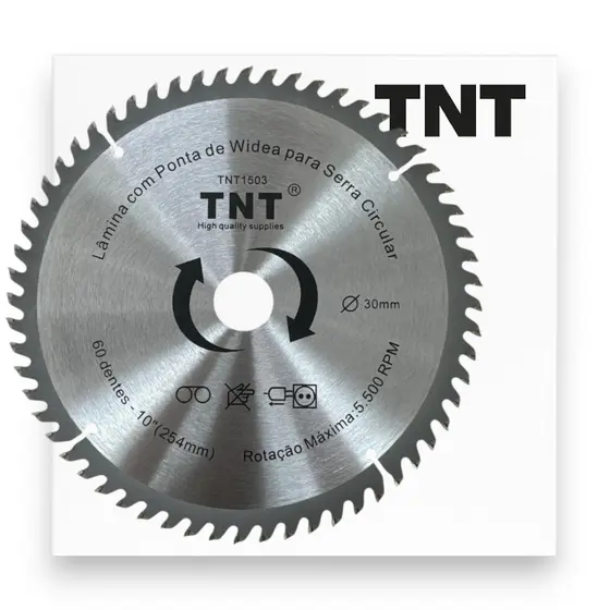 Lâmina Serra Circular TNT 10" 250mm x 30mm x 60 Dentes Disco Corte Madeira MDF 60 Dentes - TNT1503